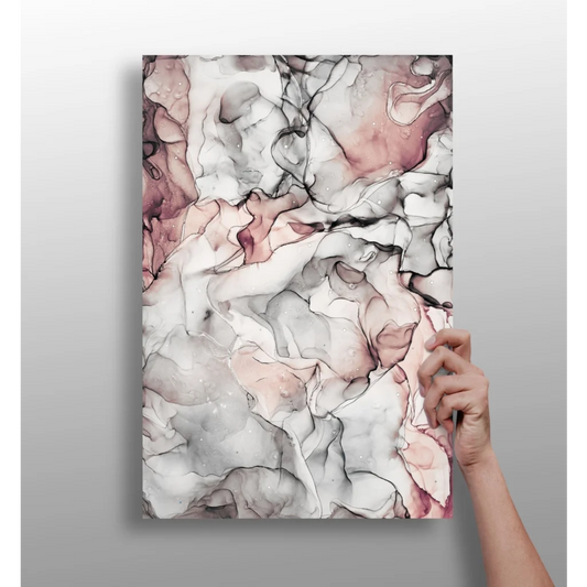 Abstract swirling pink marble canvas art in soft pink, white, black for modern homes