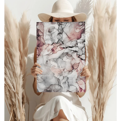 Swirling pink marble abstract canvas art in soft pink, gray, white hues for modern homes