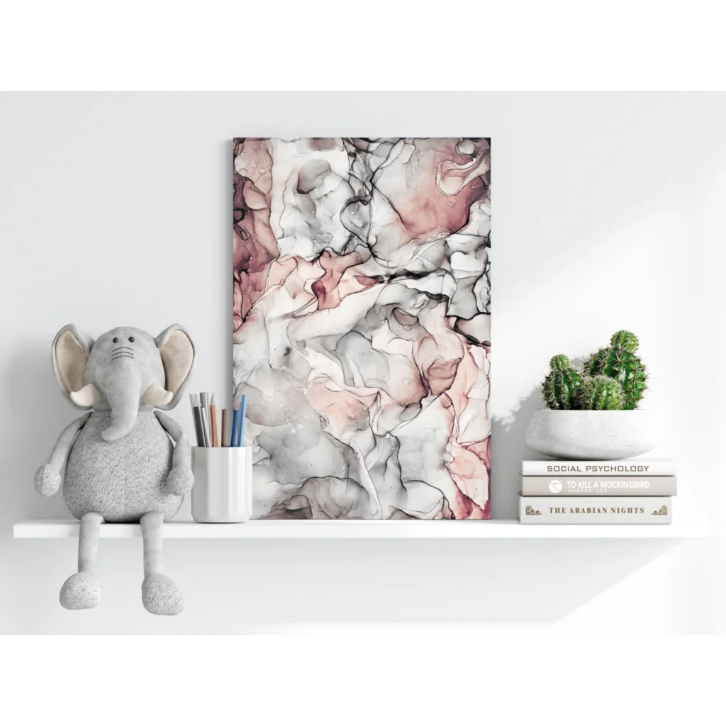 Abstract swirling pink marble canvas art for modern homes