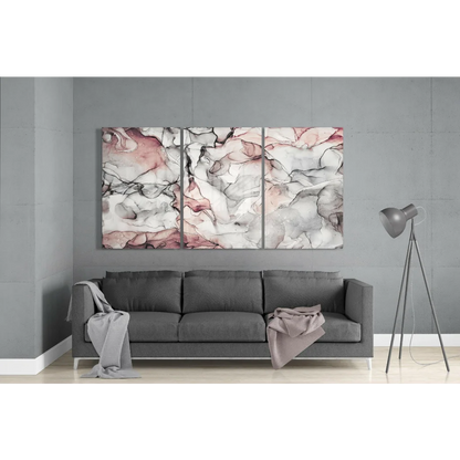 Swirling pink marble wall art canvas set of three abstract panels