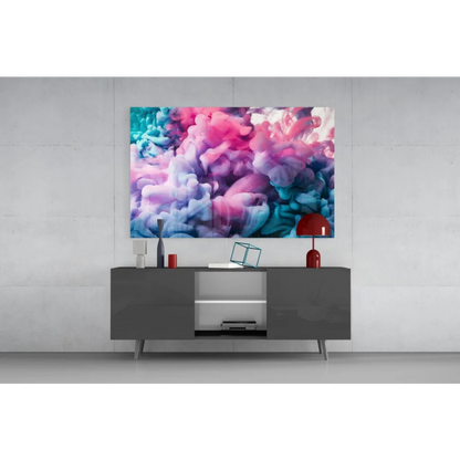 Vibrant swirling pink purple teal glass wall art canvas print