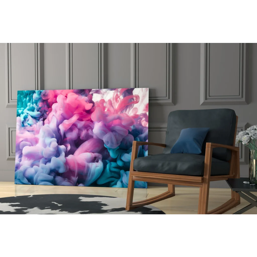 Vibrant swirling pink purple teal glass wall art canvas print