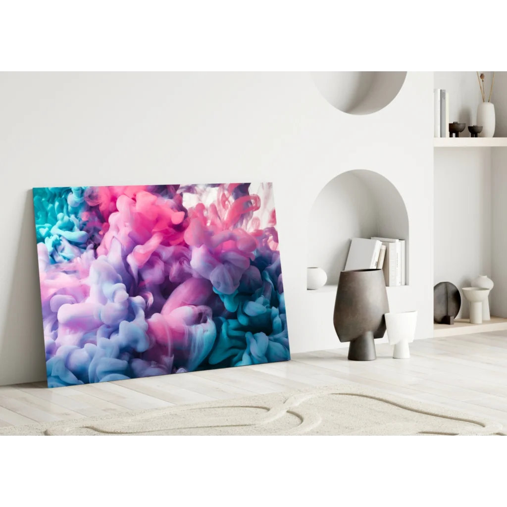 Vibrant swirling pink purple teal glass wall art canvas print
