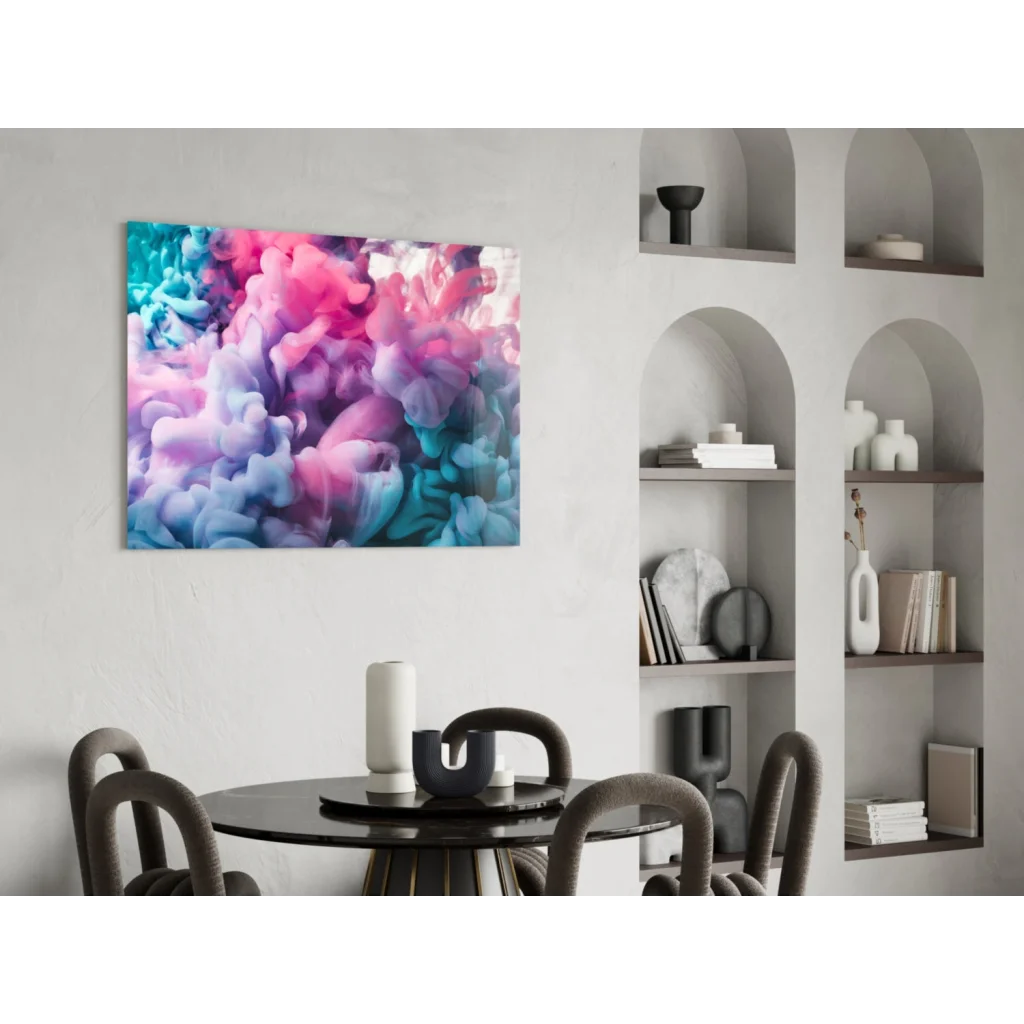 Vibrant swirling pink purple teal glass wall art canvas print