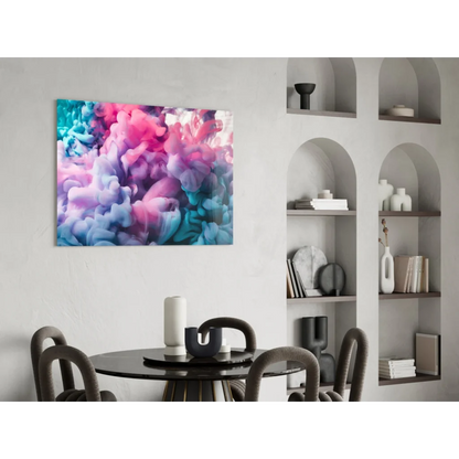 Vibrant swirling pink purple teal glass wall art canvas print