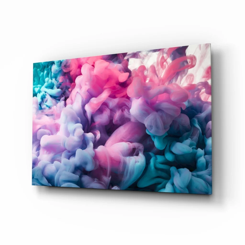 Vibrant swirling pink purple teal glass wall art canvas print