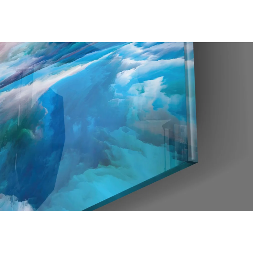 Vibrant swirling sky glass wall art in blues and purples on acrylic panel