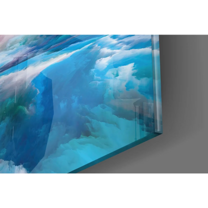 Vibrant swirling sky glass wall art in blues and purples on acrylic panel