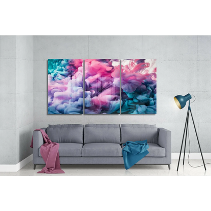 Swirling teal and pink abstract triptych wall art canvas print