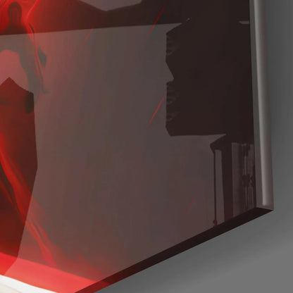 Sith lord red lightsaber silhouette on sleek glass wall art print