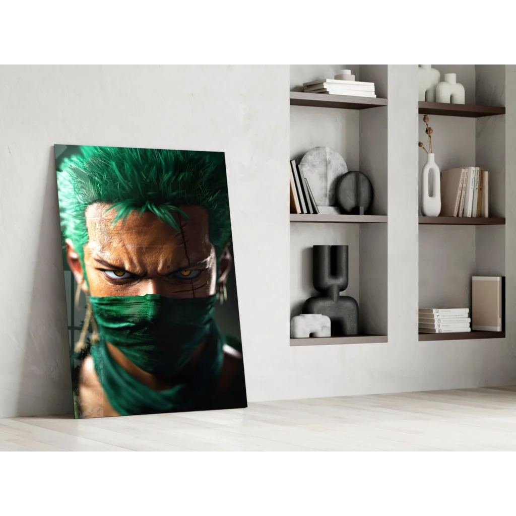 Vibrant green-haired anime character on glass wall art canvas