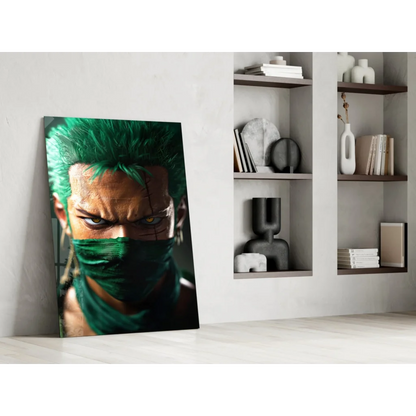 Vibrant green-haired anime character on glass wall art canvas
