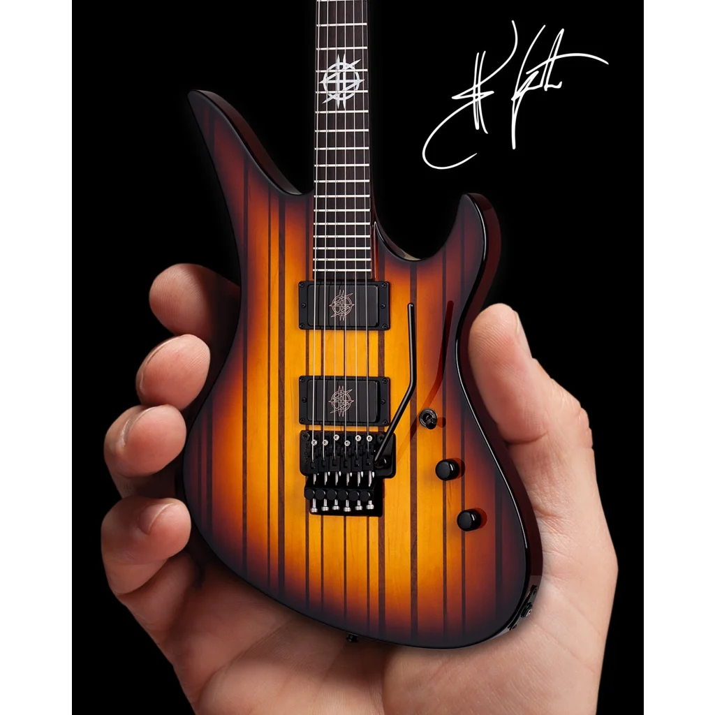 Synyster Gates sunburst mini guitar by Axe Heaven® on adjustable A-frame stand