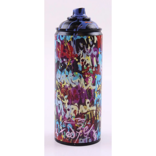 Vibrant graffiti spray paint can with blue nozzle by Tadas Zaicikas for original art piece