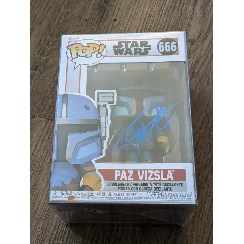 Funko Pop Paz Vizsla bobblehead with blue signature Tait Fletcher autographed Paz Vizsla