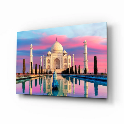 Taj Mahal Sunset Glass Wall Art Canvas Print | Insigneart USA | vintageantiquesgifts.com
