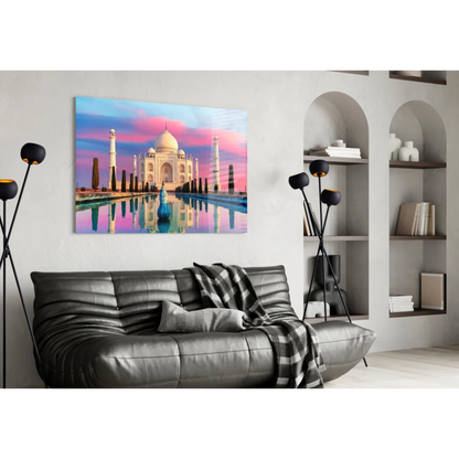 Taj Mahal Sunset Glass Wall Art Canvas Print | Contemporary Home Wall Art | vintageantiquesgifts.com