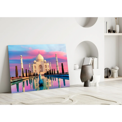 Taj Mahal Sunset Glass Wall Art Canvas Print | Modern Wall Art Decor | vintageantiquesgifts.com