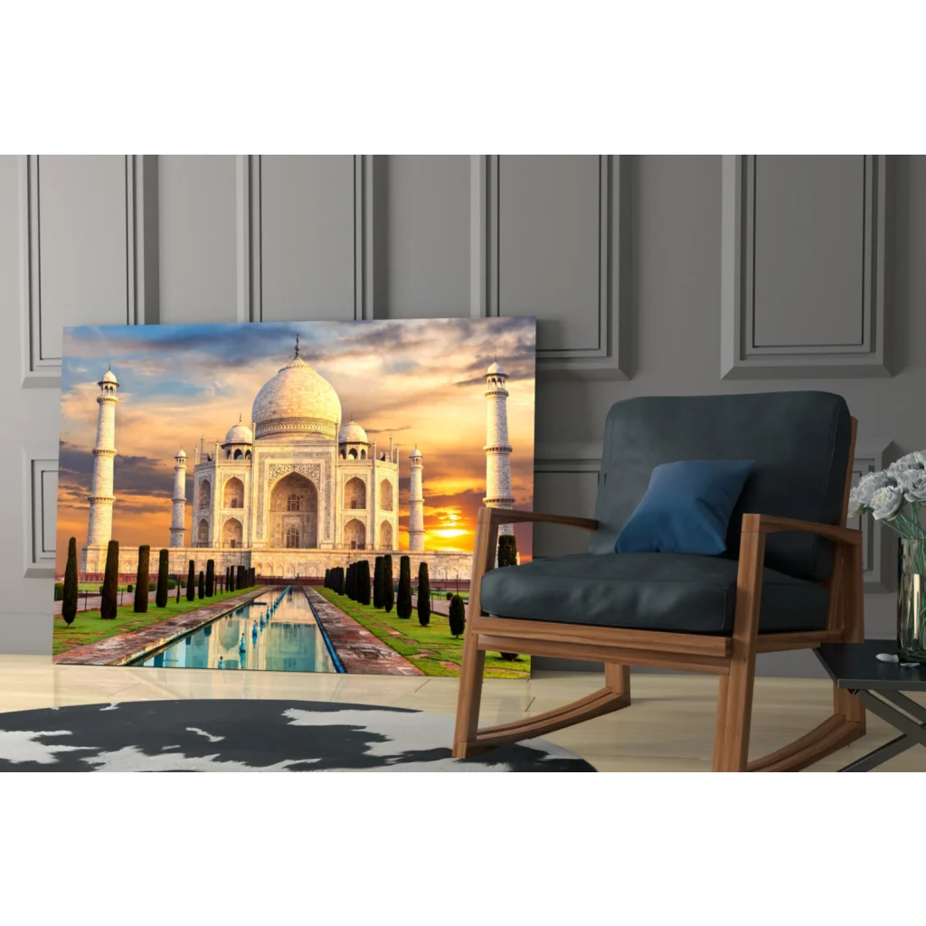 Vibrant Taj Mahal sunset canvas wall art print