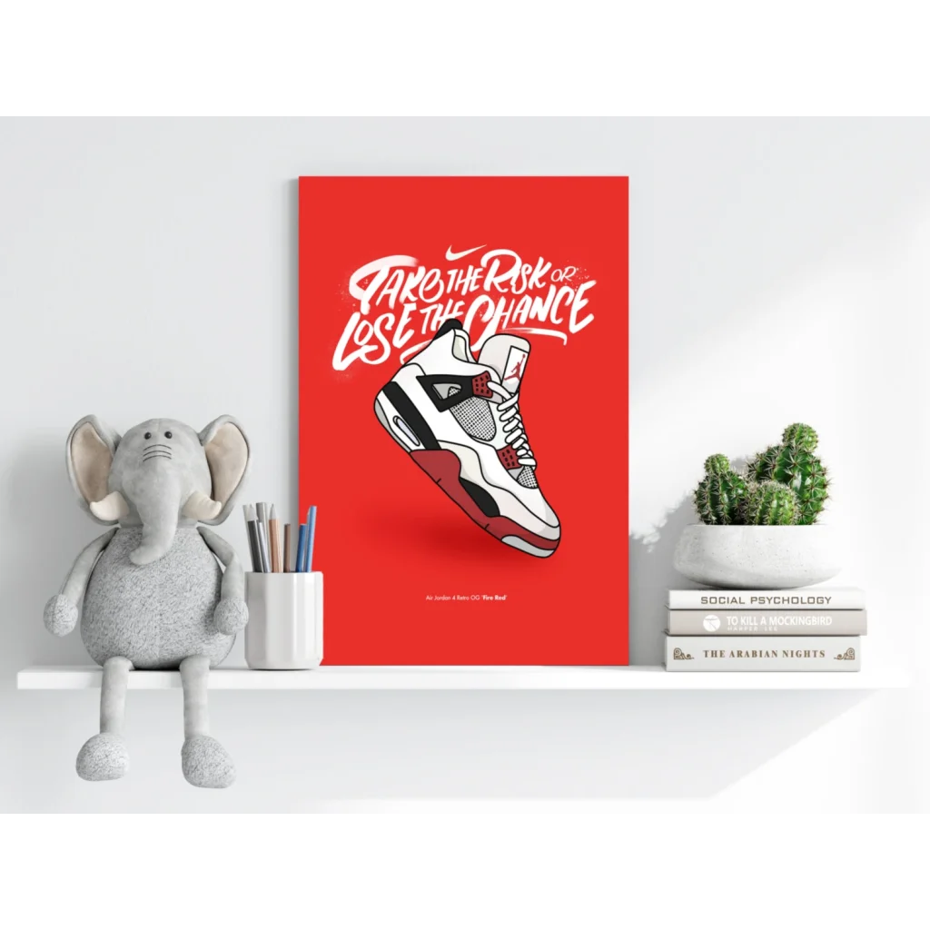 Fire Red Air Jordan 4 Insigne aluminum print of Nike sneaker