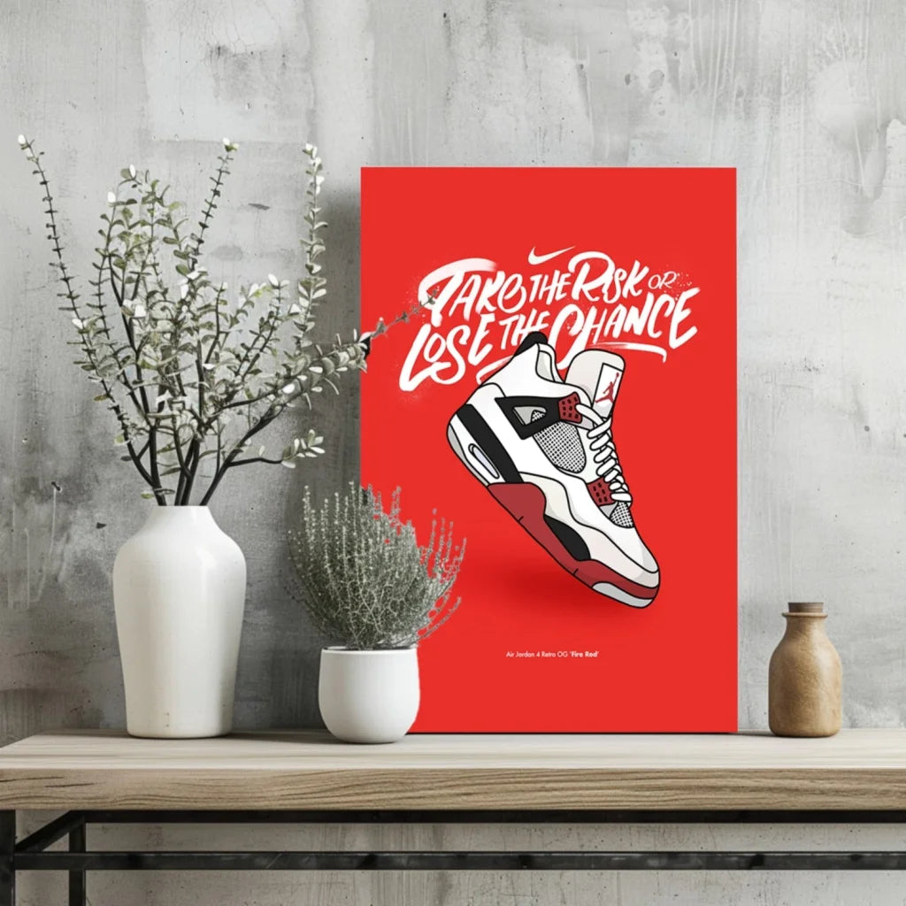 Fire Red Air Jordan 4 Insigne Aluminum Print | Glass Wall Art Print | vintageantiquesgifts.com