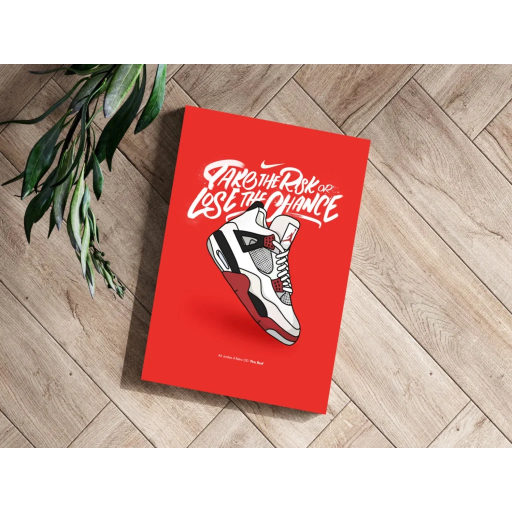 Fire Red Air Jordan 4 Insigne Aluminum Print | Modern Wall Art Decor | vintageantiquesgifts.com