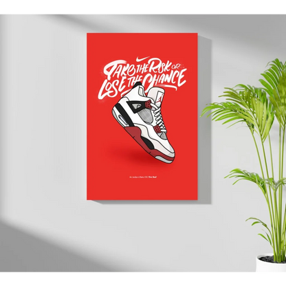 Fire Red Air Jordan 4 Insigne Aluminum Print with Nike sneaker