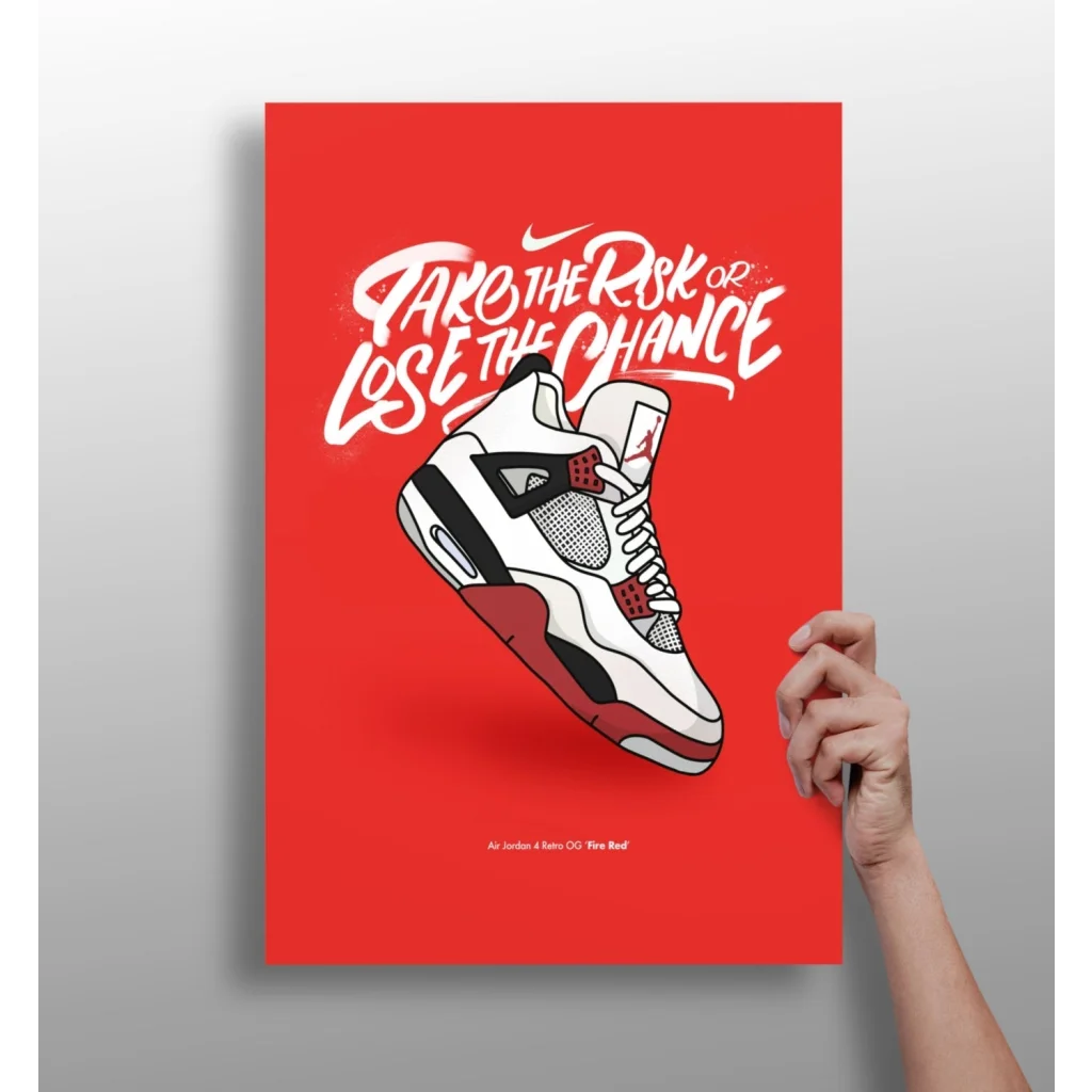 Fire Red Air Jordan 4 Insigne Aluminum Print | Insigneart USA | vintageantiquesgifts.com