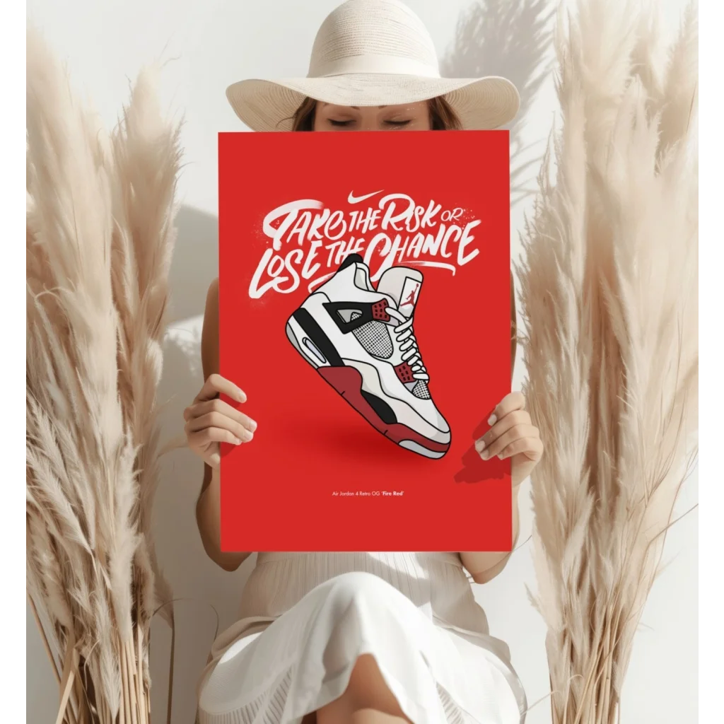 Fire Red Air Jordan 4 Insigne Aluminum Print | Contemporary Home Wall Art | vintageantiquesgifts.com