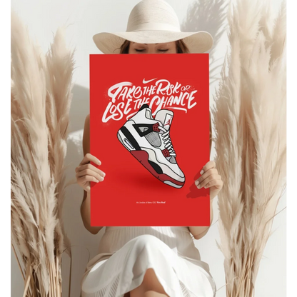 Fire Red Air Jordan 4 Insigne Aluminum Print | Contemporary Home Wall Art | vintageantiquesgifts.com