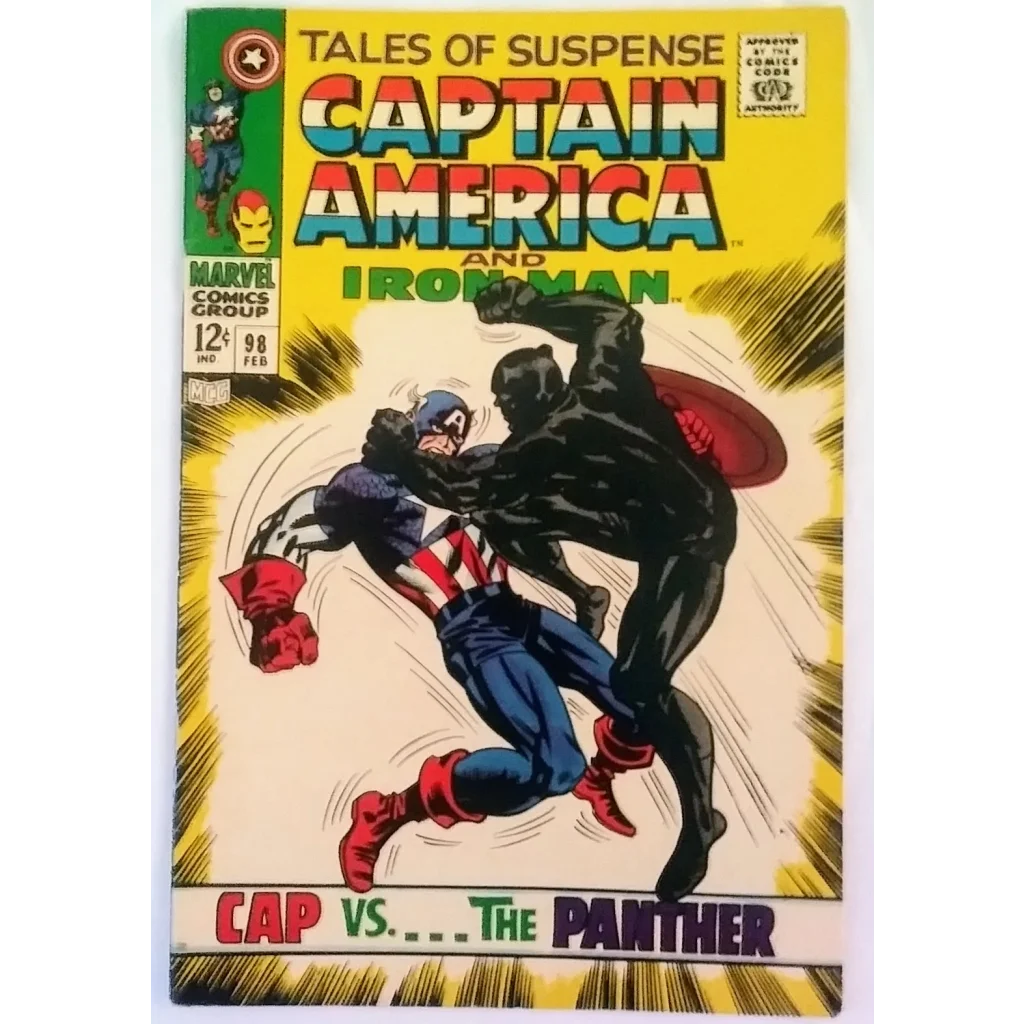 Captain America vs Black Panther battle in Marvel Comics Tales of Suspense 98