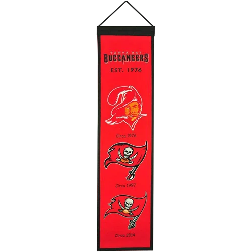 Tampa Bay Buccaneers heritage banner with team logos and history