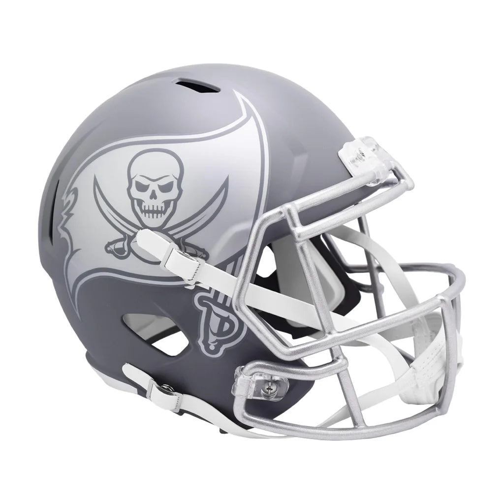 Tampa Bay Buccaneers slate chrome skull helmet with silver skull and logo
