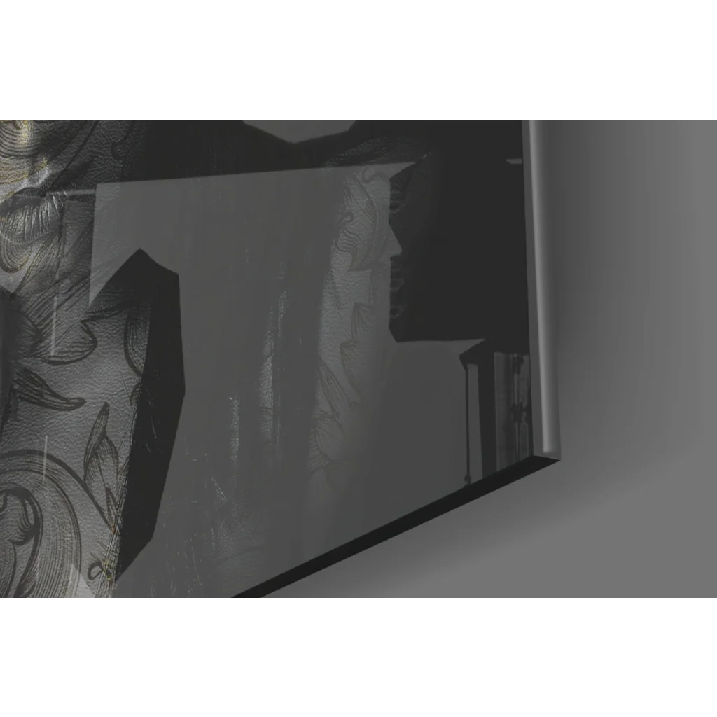 Sleek black-framed glass wall art mirror with faint reflections