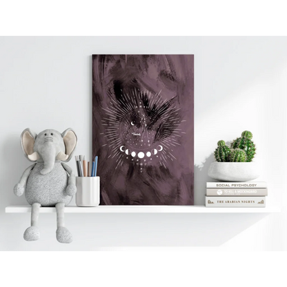 Stylized celestial moon phase face on dark purple Insigne aluminum print
