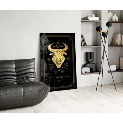 Stunning gold Taurus glass wall art with celestial design