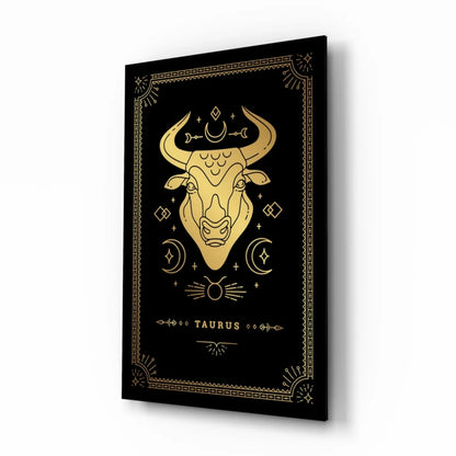 Stunning Taurus gold foil glass wall art with celestial motifs