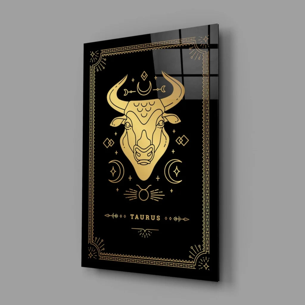 Stunning Taurus glass wall art with gold celestial design
