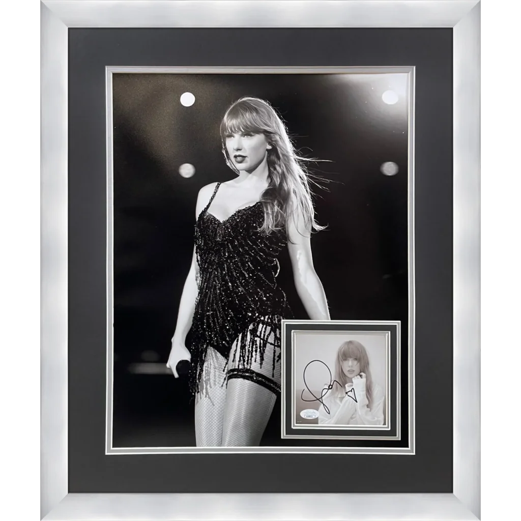 Black sequined Taylor Swift deluxe framed concert photo with autograph