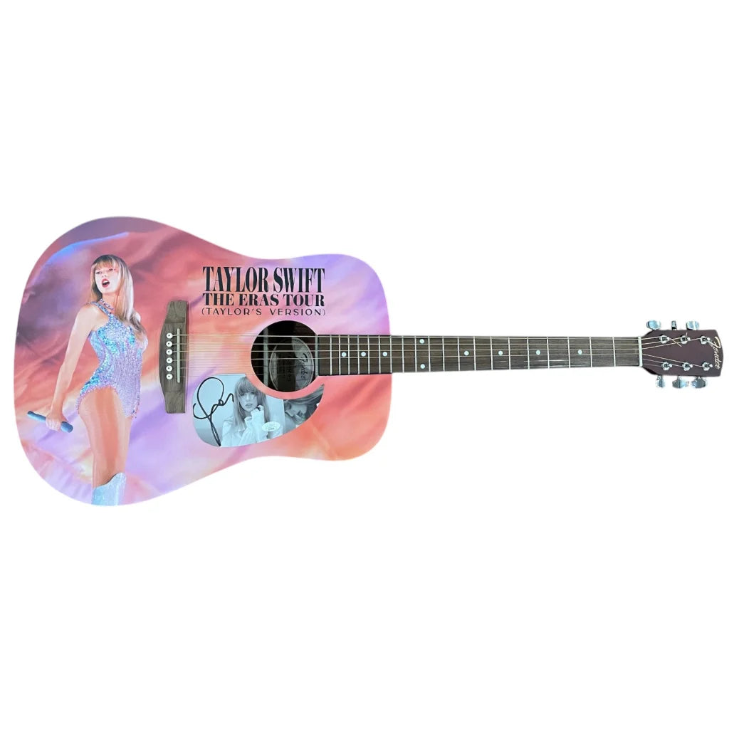 Taylor Swift Eras Tour acoustic guitar with vibrant signature graphic