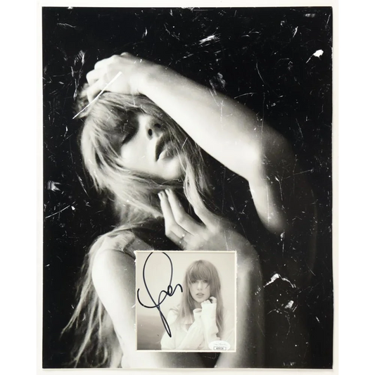 Autographed black and white Taylor Swift photo from Poets Department display