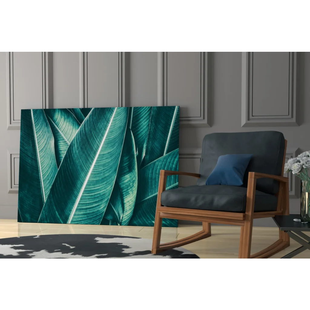 Teal banana leaf canvas wall art print