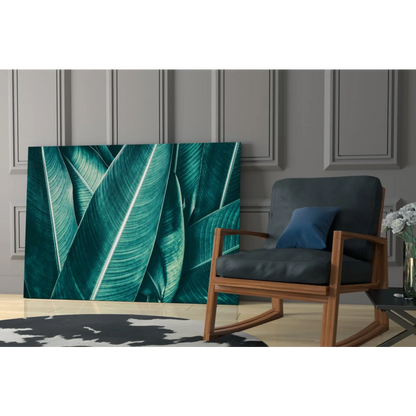 Teal banana leaf canvas wall art print