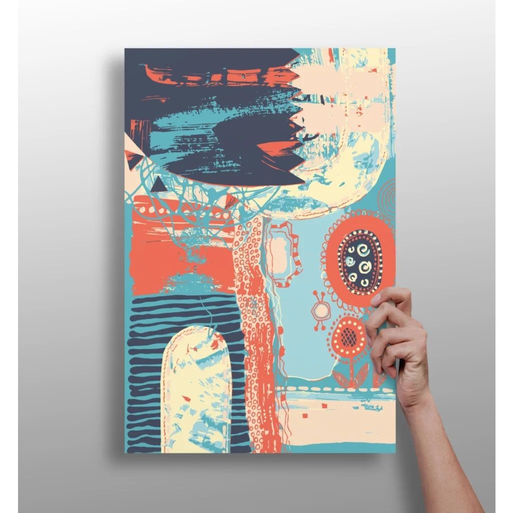 Vibrant teal coral abstract floral canvas wall art print