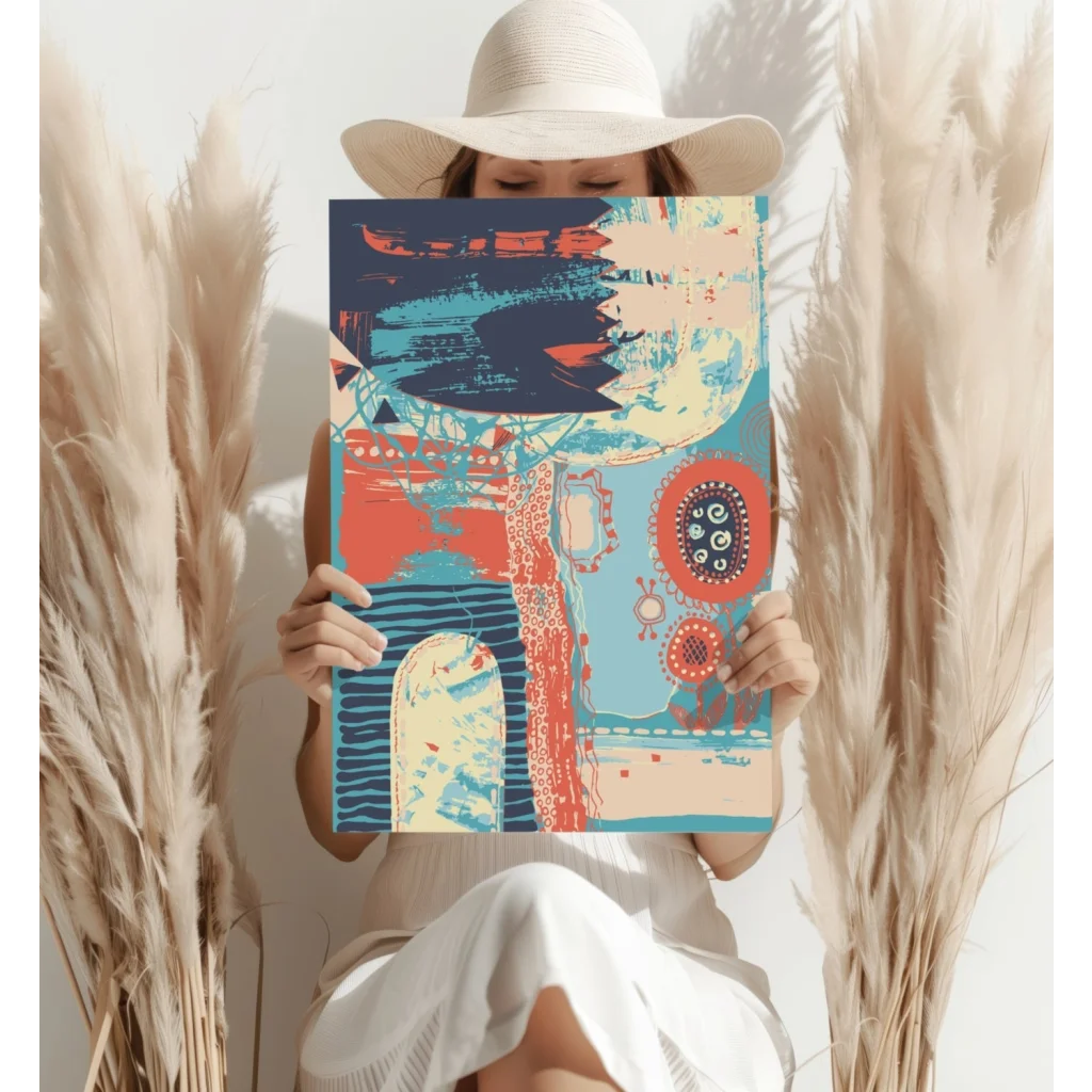 Vibrant teal coral abstract floral canvas wall art print