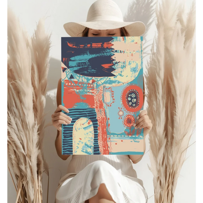 Vibrant teal coral abstract floral canvas wall art print