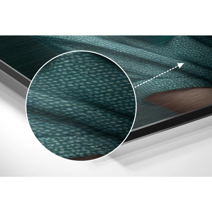 Teal woven fabric with white dots on brushed aluminium dibond print