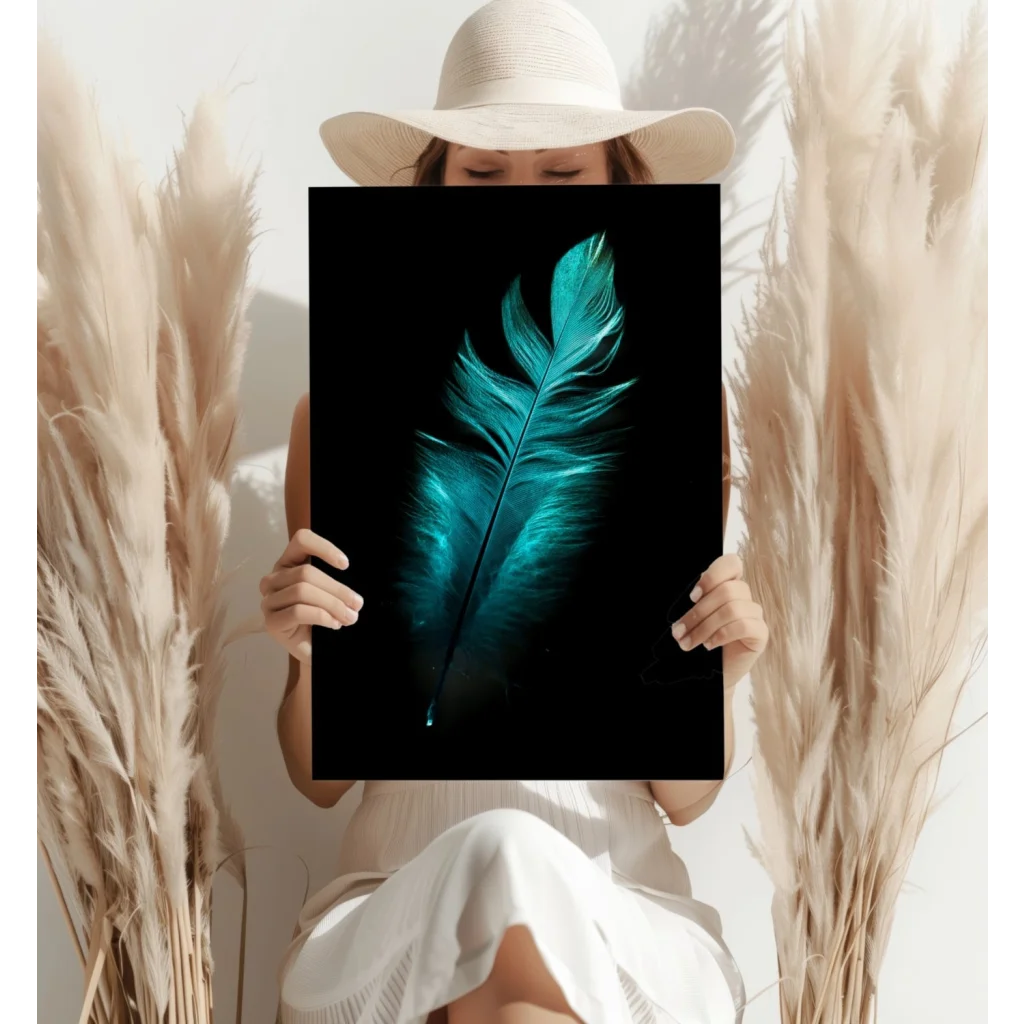 Stunning Teal Feather Insigne Aluminum Prints for Your Wall | Contemporary Home Wall Art | vintageantiquesgifts.com