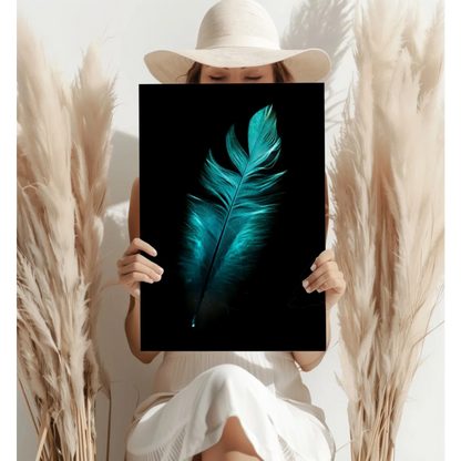 Stunning Teal Feather Insigne Aluminum Prints for Your Wall | Contemporary Home Wall Art | vintageantiquesgifts.com
