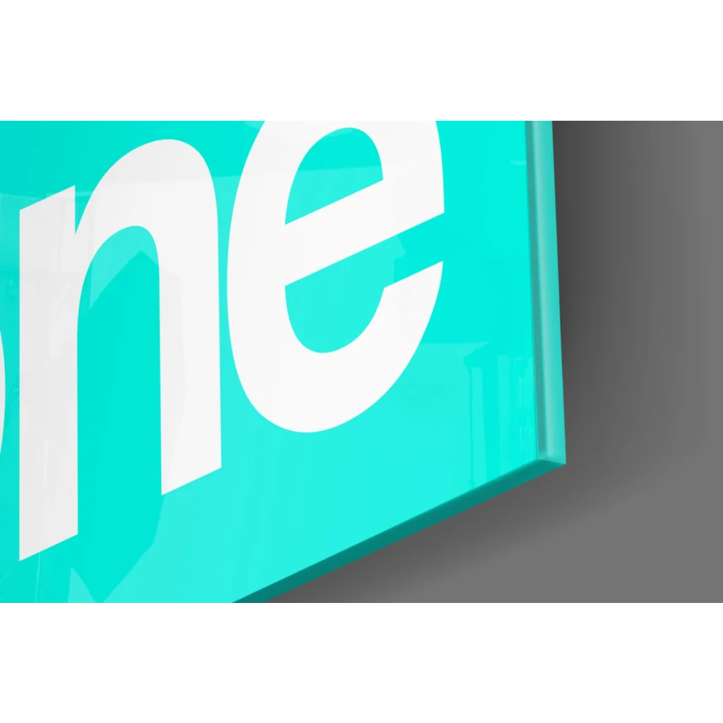 Teal glossy ne logo on motivational Get Shit Done glass wall art